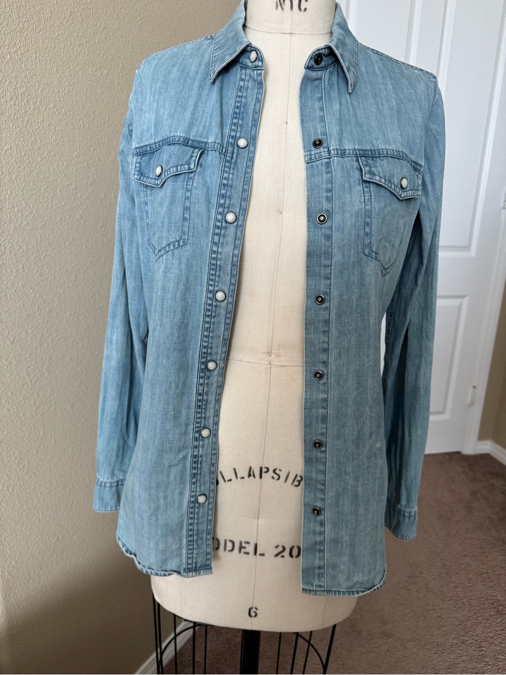 J Brand Light Wash Denim Button-Down Shirt